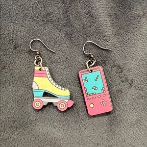Retro Roller Skate and Game Console Earrings